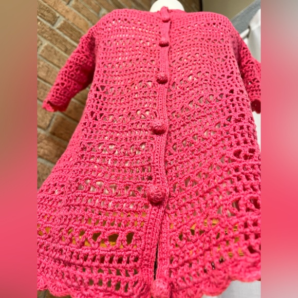 Hampton Studio Crochet Cardigan - coral pink size Medium Petite - Picture 5 of 6
